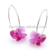 925 sterling sliver hoop earrings butterfly shaped pink crystal stone earring